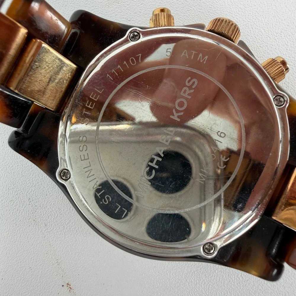 Michael Kors MK5416 Rose Gold Tortoise Shell Crystal Bezel Chronograph Watch